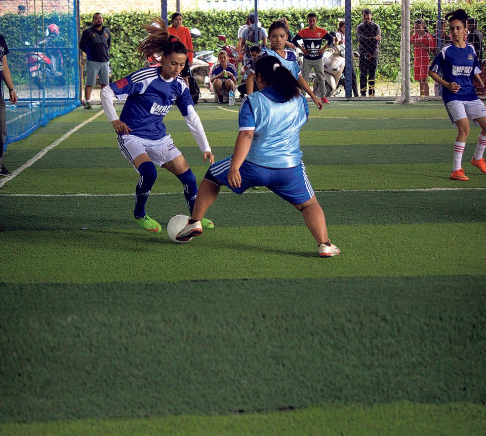 Players gathering for a futsal match